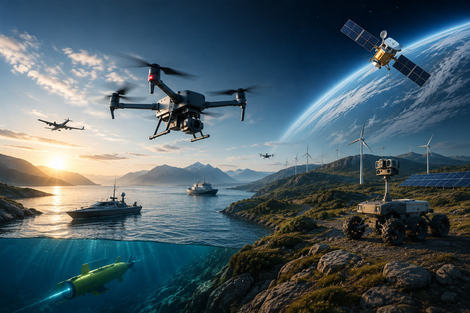 Unmanned technologies operating across air, land, sea, underwater and space